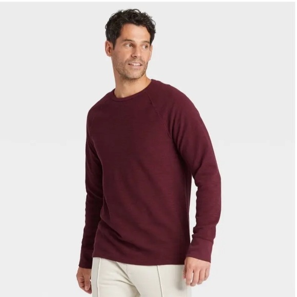 NWT Goodfellow & Co Men's Burgundy Long Sleeve TEXTURED PULLOVER Shirt Crewneck - Picture 1 of 5